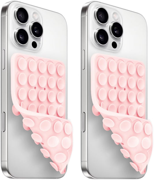 (2 Pack) Silicone Suction Cup Phone Case Mount Double Sided, Sticky Phone Grip with Higher Suction Power for Cell Phone, Hands-Free Phone Accessories for Selfies and Videos, Pink