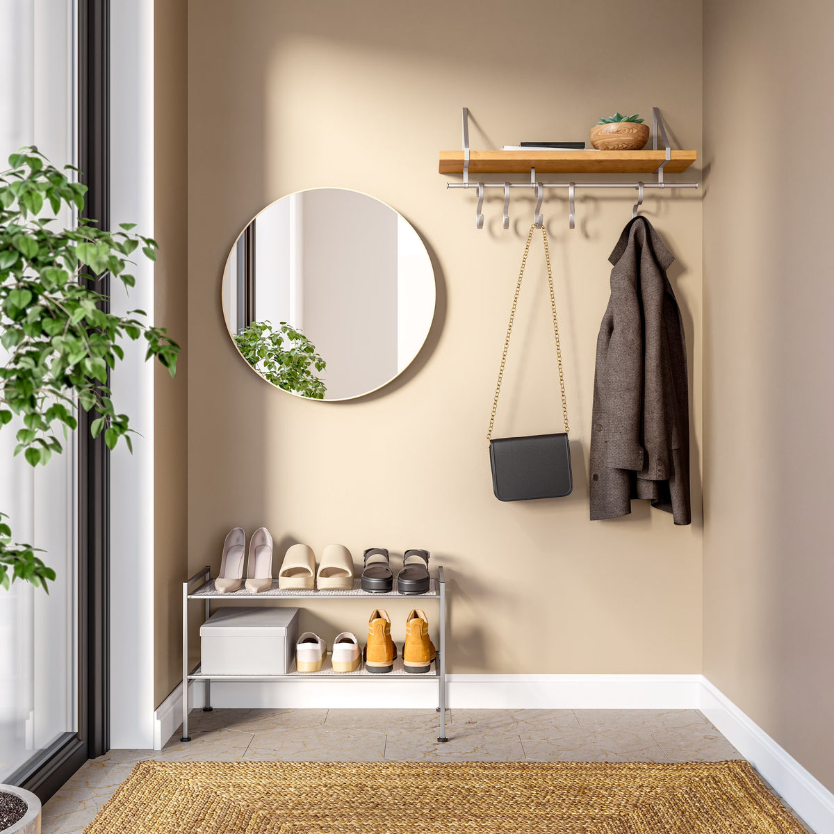 Seville Classics 2-Tier Stackable 9-Pair Metal Mesh Shoe Storage Rack Organizer, Silver Mesh